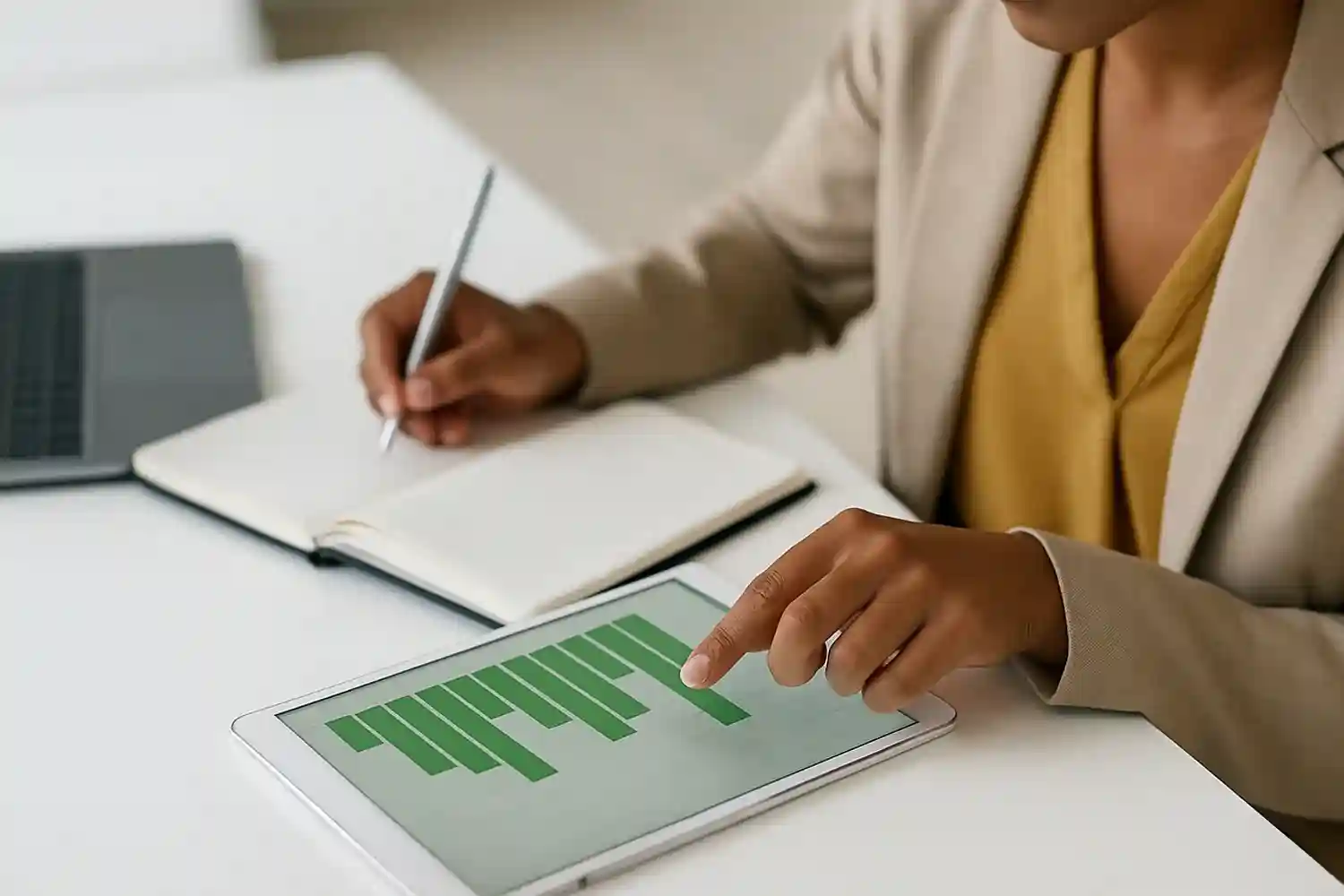 Woman Taking Notes With Tablet